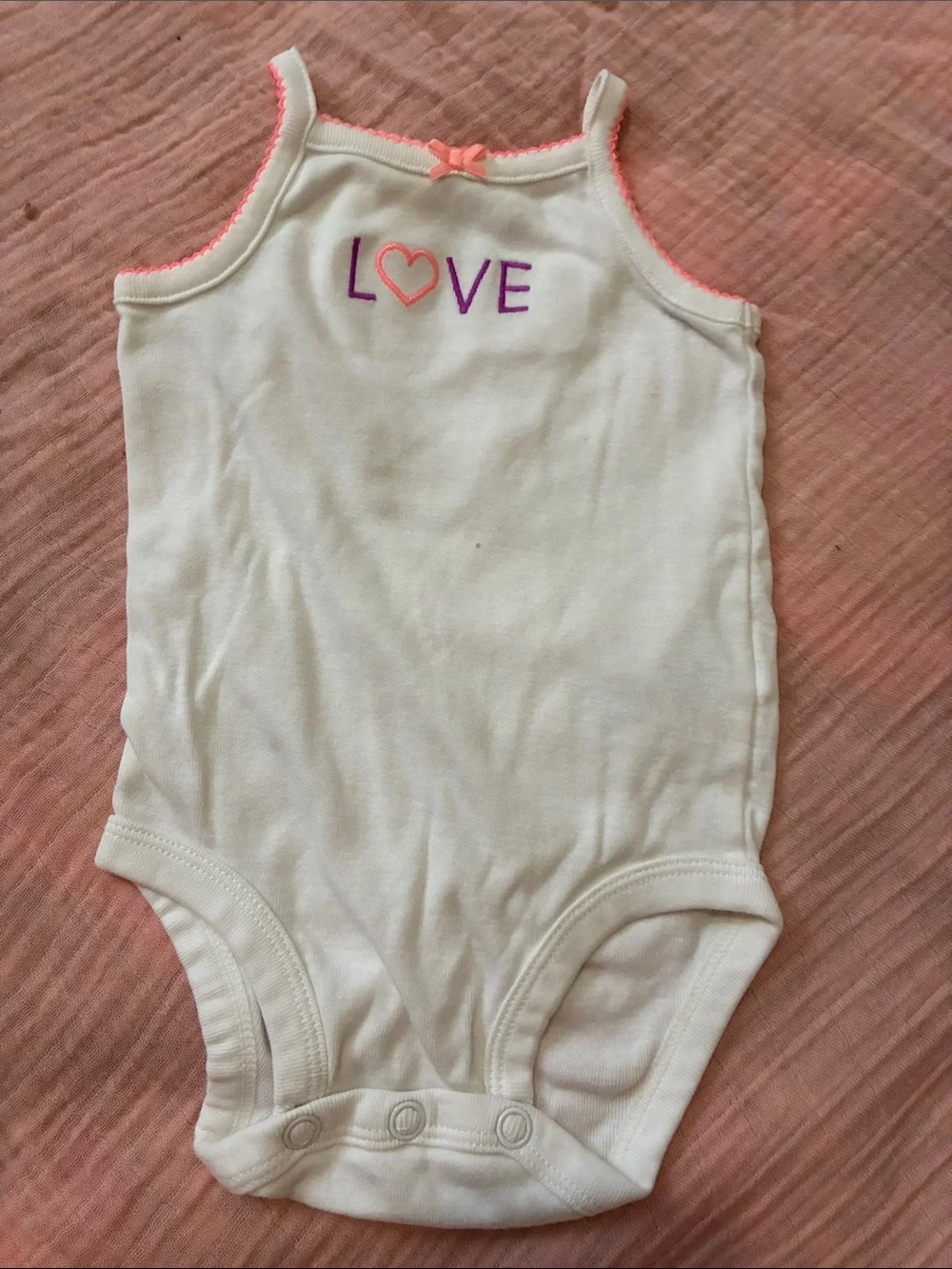 Carter's White Tank Bodysuit with Pink Trim and Purple 'LOVE'
